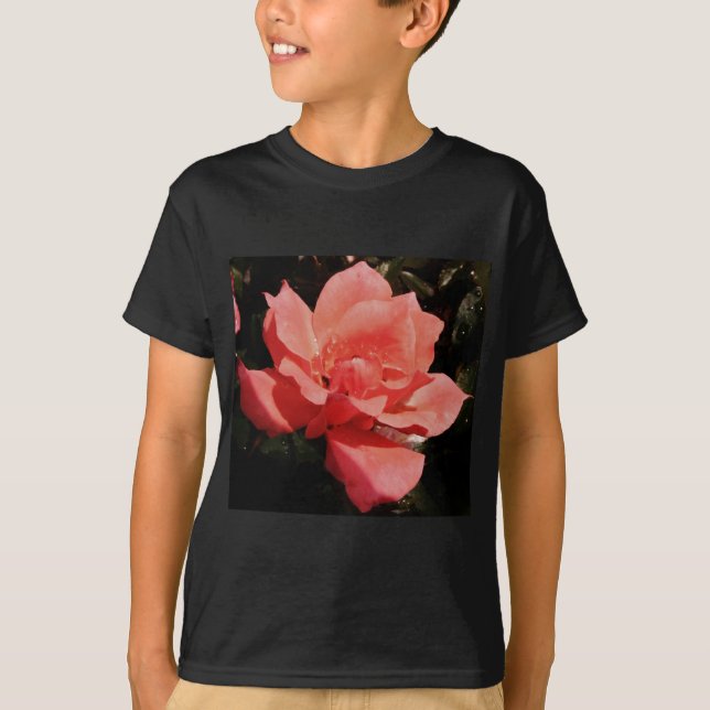 Hübsch Pfirsiche Rosa Rose T-Shirt (Vorderseite)