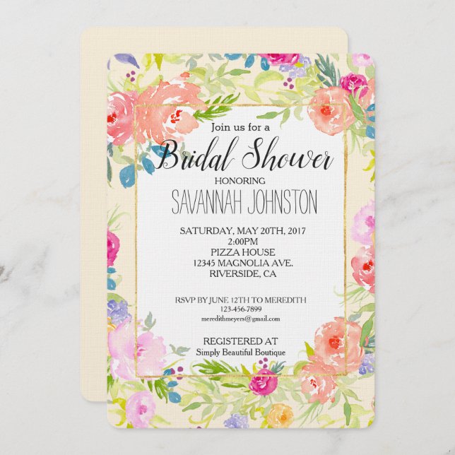 Hübsch Pfirsichrosa Brautparty Einladung (Vorne/Hinten)