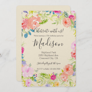 Hübsch Pfirsichrosa Wasserfarbe Blumengeburt Einladung