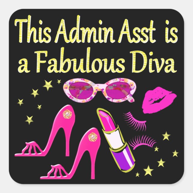HÜBSCH PINK ADMIN ASST DIVA DESIGN QUADRATISCHER AUFKLEBER (Vorderseite)