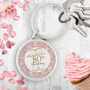 Hübsch Pink Aquarell Floral 80. Geburtstag Schlüsselanhänger