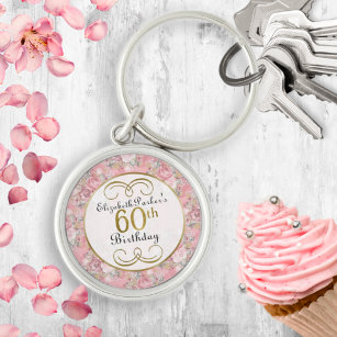 Hübsch Pink Aquarellblume 60. Geburtstag Schlüsselanhänger