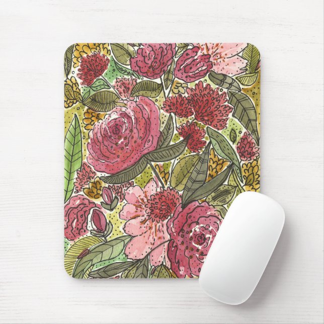 Hübsch Pink Aquareller Frühlingsgarten Mousepad (Mit Mouse)