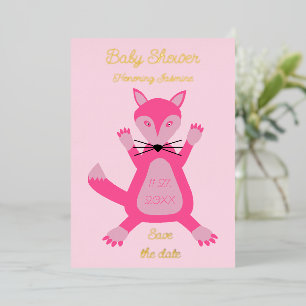 Hübsch Pink Baby Fox Custom Save the Date Folien Feiertagskarte