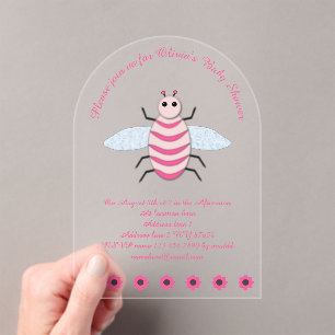 Hübsch Pink Baby Girl Bee Custom Baby Dusche Acryleinladungen