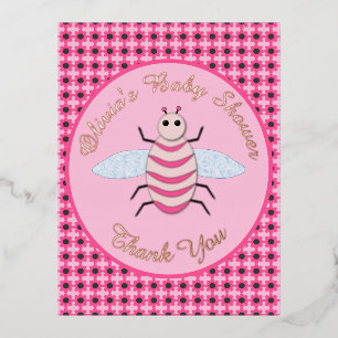 Hübsch Pink Baby Girl Bee Custom Baby Dusche Folien Feiertagspostkarte