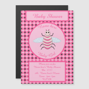 Hübsch Pink Baby Girl Bee Custom Baby Dusche Magneteinladung