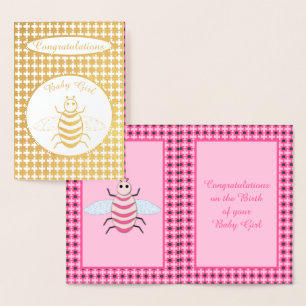 Hübsch Pink baby Girl Bee Custom Folienkarte