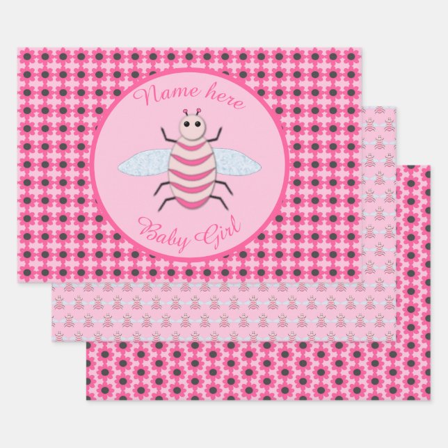 Hübsch Pink Baby Girl Bee Custom Geschenkpapier Set (Set)
