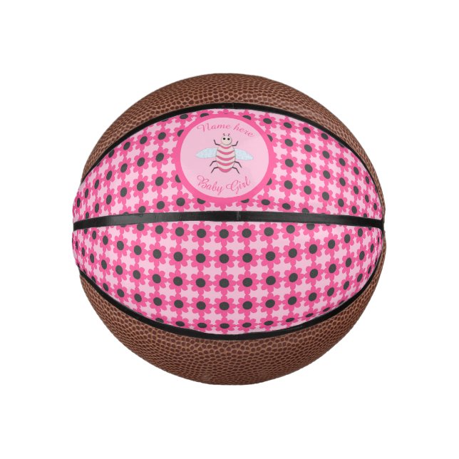 Hübsch Pink Baby Girl Bee Custom Mini Basketball (Vorderseite)