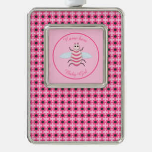 Hübsch Pink Baby Girl Bee Custom Rahmen-Ornament Silber