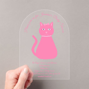 Hübsch Pink Baby Girl Cat Custom Baby Dusche Acryleinladungen
