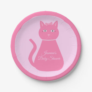 Hübsch Pink Baby Girl Cat Custom Baby Dusche Pappteller