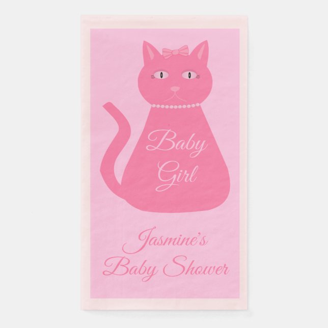 Hübsch Pink Baby Girl Cat Custom Baby Dusche Serviette (Vorderseite)