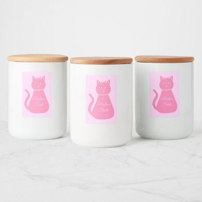 Hübsch Pink Baby Girl Cat Custom Pet Leckerei Jar Lebensmitteletikett (Flaschen)