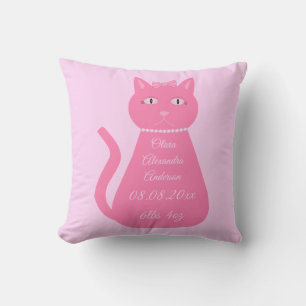 Hübsch Pink Baby Girl Cat Geburtserklärung Kissen