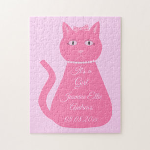 Hübsch Pink Baby Girl Cat Geburtserklärung Puzzle