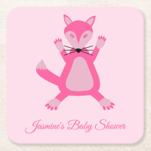 Hübsch Pink Baby Girl Fox Custom Baby Dusche Rechteckiger Pappuntersetzer