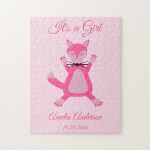 Hübsch Pink Baby Girl Fox Geburtserklärung Puzzle