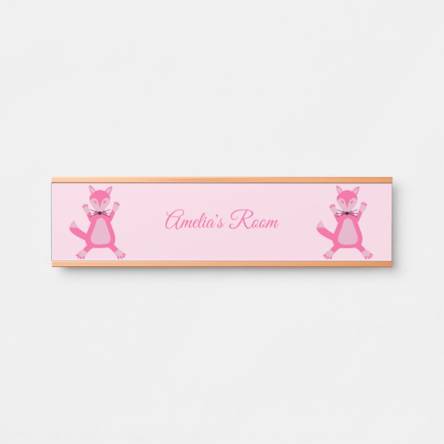 Hübsch Pink Baby Girl Fox Individuelle Name Türschild (Vorderseite )