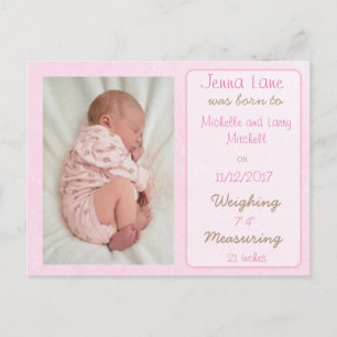 Hübsch Pink Baby Girl Geburtsankündigung Postkarte