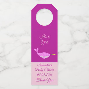 Hübsch Pink Baby Girl Narwhal Baby Dusche nach Maß Flaschenanhänger