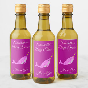 Hübsch Pink Baby Girl Narwhal Baby Dusche nach Maß Weinetikett