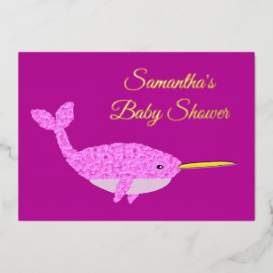 Hübsch Pink Baby Girl Narwhal Custom Baby Dusche Folieneinladung