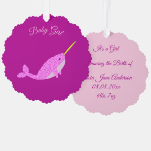 Hübsch Pink Baby Girl Narwhal Custom Ornament Karte