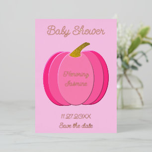 Hübsch Pink Baby Girl Pumpkin Baby Dusche Custom Folien Feiertagskarte