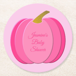 Hübsch Pink Baby Girl Pumpkin Custom Baby Dusche Runder Pappuntersetzer
