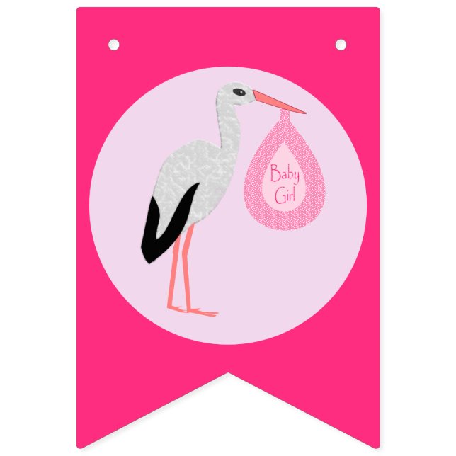 Hübsch Pink Baby Girl Stork Baby Dusche Wimpelkette (Erste Fahne)
