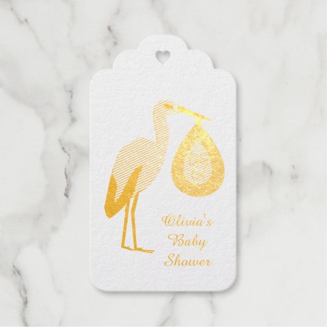 Hübsch Pink Baby Girl Stork Custom Baby Dusche Geschenkanhänger (Vorderseite)