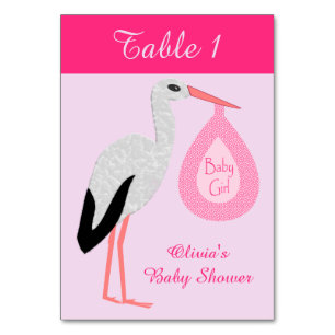 Hübsch Pink Baby Girl Stork Custom Baby Dusche Tischnummer