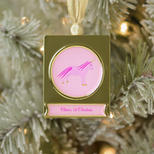 Hübsch Pink Baby Girl Unicorn Banner-Ornament Gold