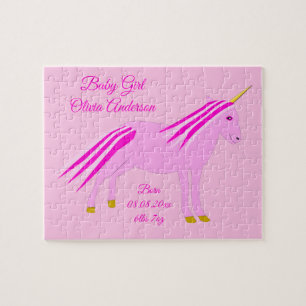 Hübsch Pink Baby Girl Unicorn Custom New Baby Puzzle