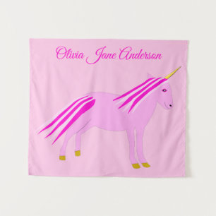 Hübsch Pink Baby Girl Unicorn Individuelle Name Ki Wandteppich