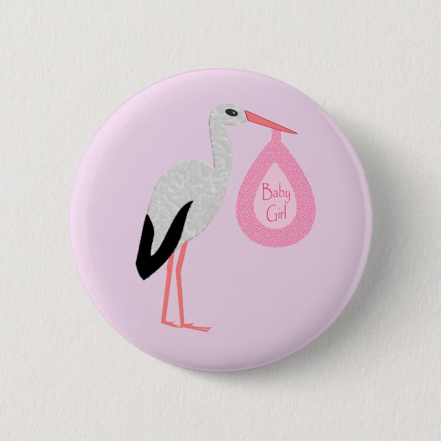 Hübsch Pink Baby Storch Button (Vorderseite)