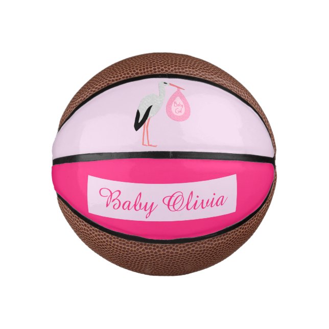 Hübsch Pink Baby Storch Custom Mini Basketball (Vorderseite)
