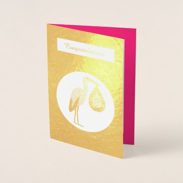 Hübsch Pink Baby Storch Folienkarte (Vorderseite)