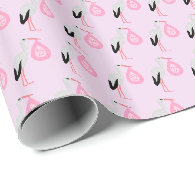 Hübsch Pink Baby Storch Geschenkpapier (Rolleneckpunkt)