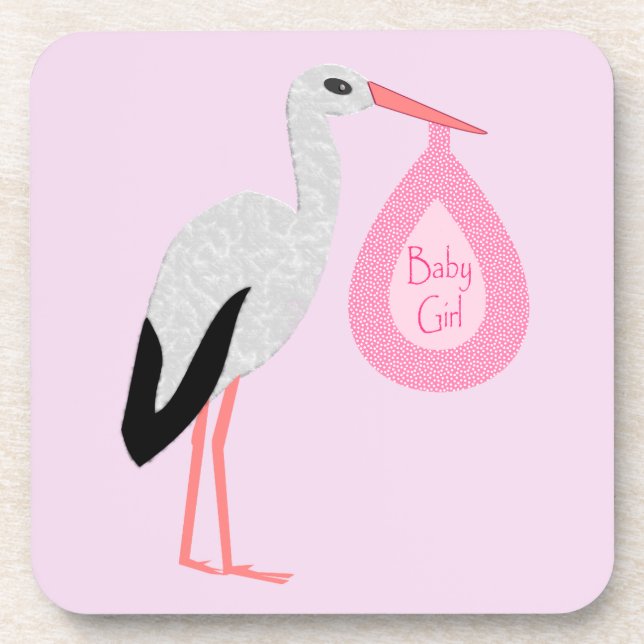Hübsch Pink Baby Storch Getränkeuntersetzer (Vorderseite)