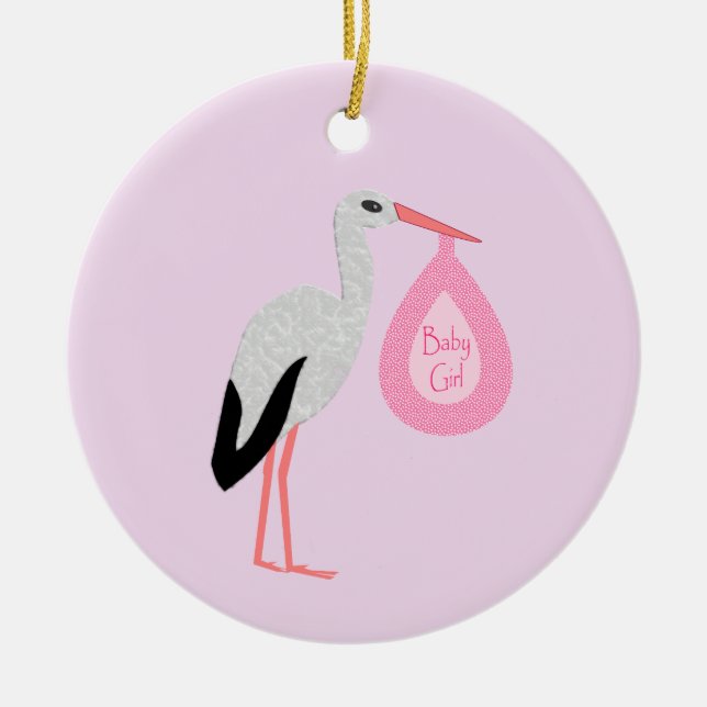 Hübsch Pink Baby Storch Keramik Ornament (Vorne)