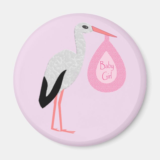 Hübsch Pink Baby Storch Magnet (Vorne)