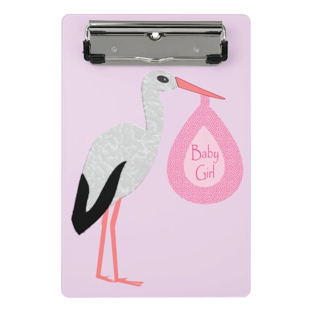 Hübsch Pink Baby Storch Mini Klemmbrett (Vorderseite)