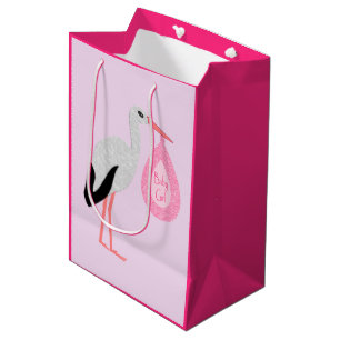 Hübsch Pink Baby Storch Mittlere Geschenktüte