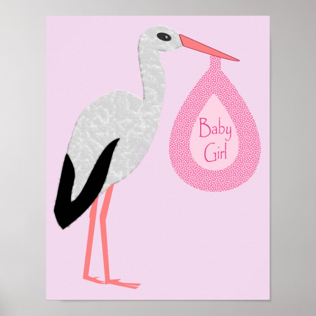 Hübsch Pink Baby Storch Poster (Vorne)