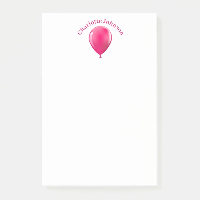 Hübsch Pink Balloon Name Personalisiert Post-it Klebezettel (Vorderseite)