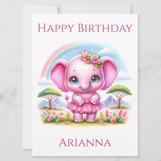 Hübsch Pink Birthday Elephant Birthday Card (Vorderseite)