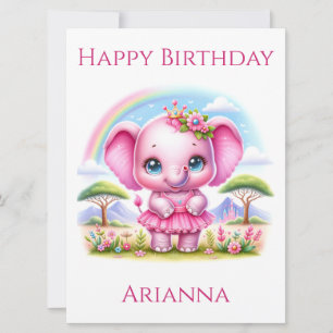Hübsch Pink Birthday Elephant Birthday Card